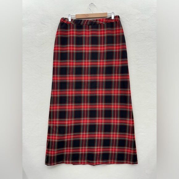 Vintage Item Eyes Women’s 34 Inch Waist Long Plaid Women’s Skirt Front Slit - Picture 2 of 10